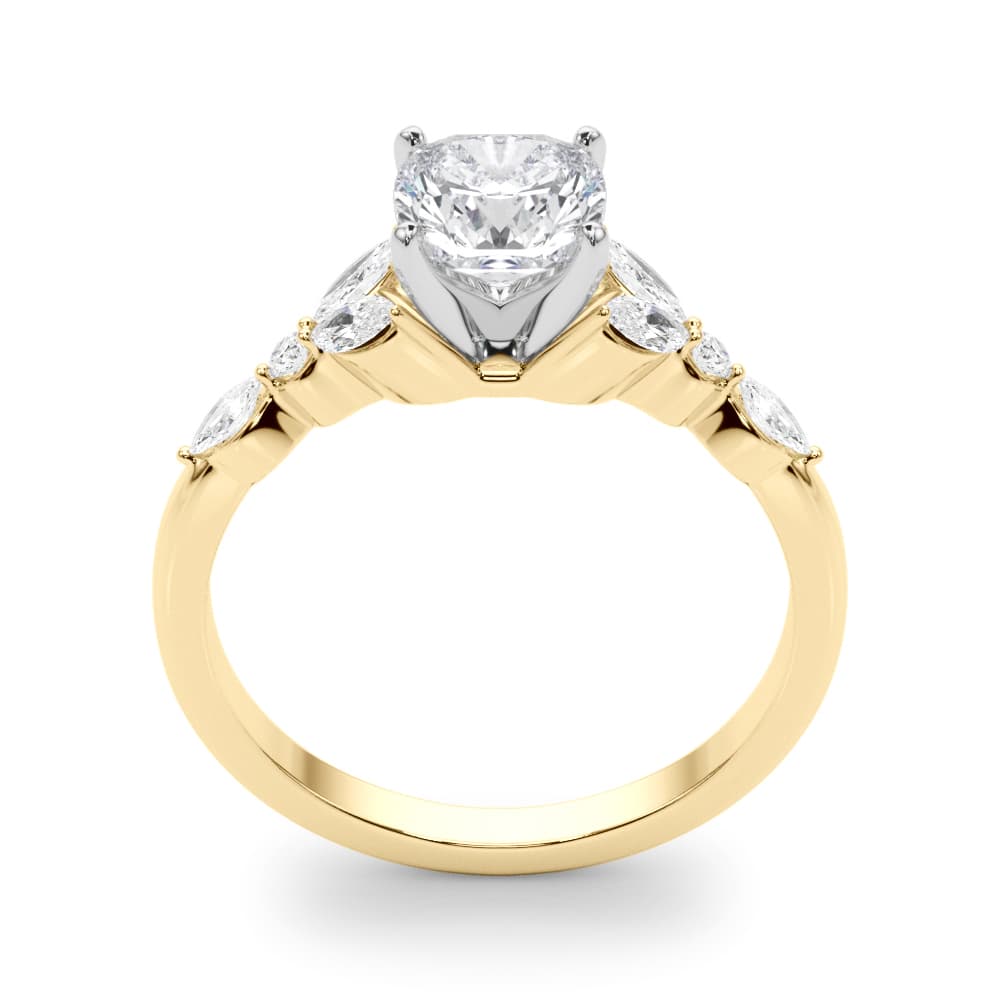Alternating Marquise & Round Engagement Ring, style 85259, Top view in yellow gold
