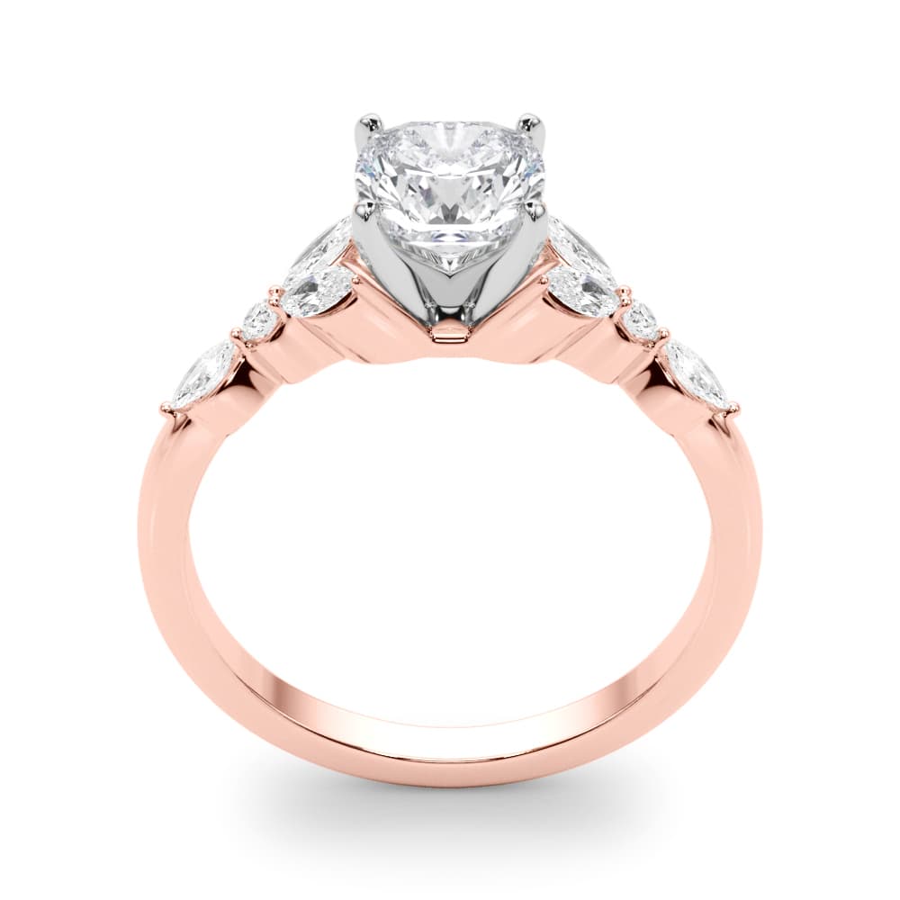 Alternating Marquise & Round Engagement Ring, style 85259, Top view in rose gold