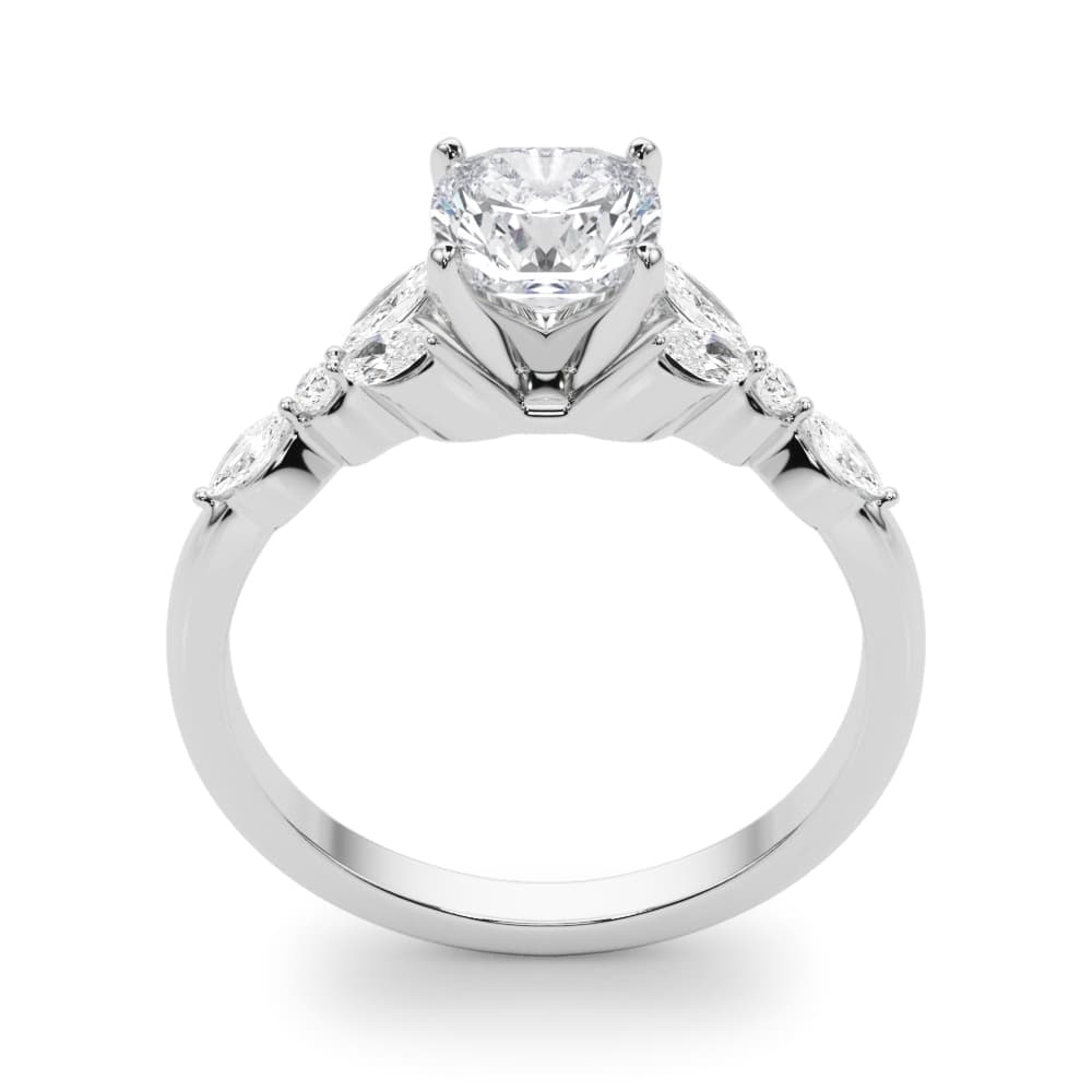 Alternating Marquise & Round Engagement Ring, style 85259, Top view in white gold or platinum