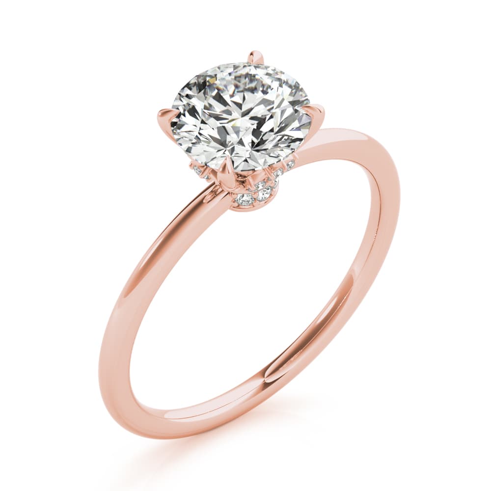Solitaire Hidden Halo Engagement Ring, style 85260, Angle view in rose gold