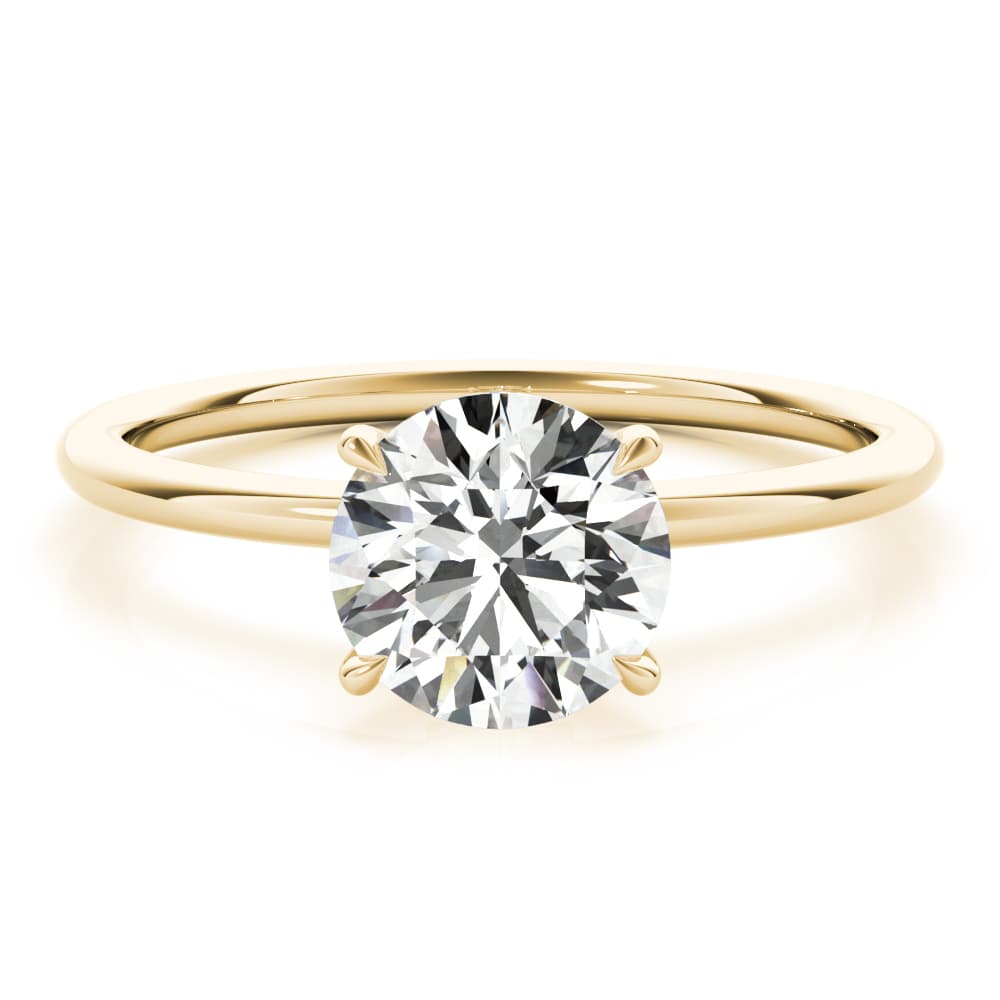 Solitaire Hidden Halo Engagement Ring, style 85260, On hand view in yellow gold