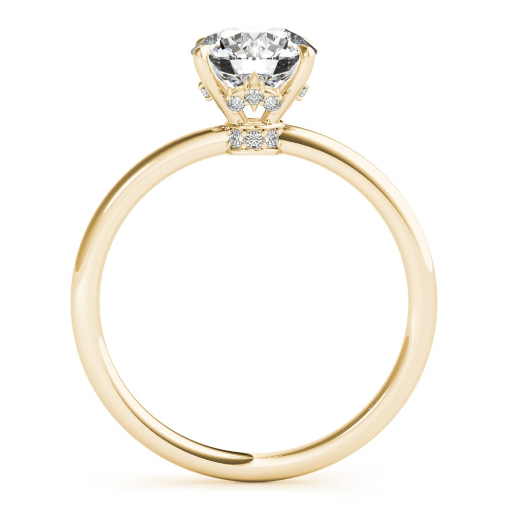 Solitaire Hidden Halo Engagement Ring, style 85260, Side view in yellow gold