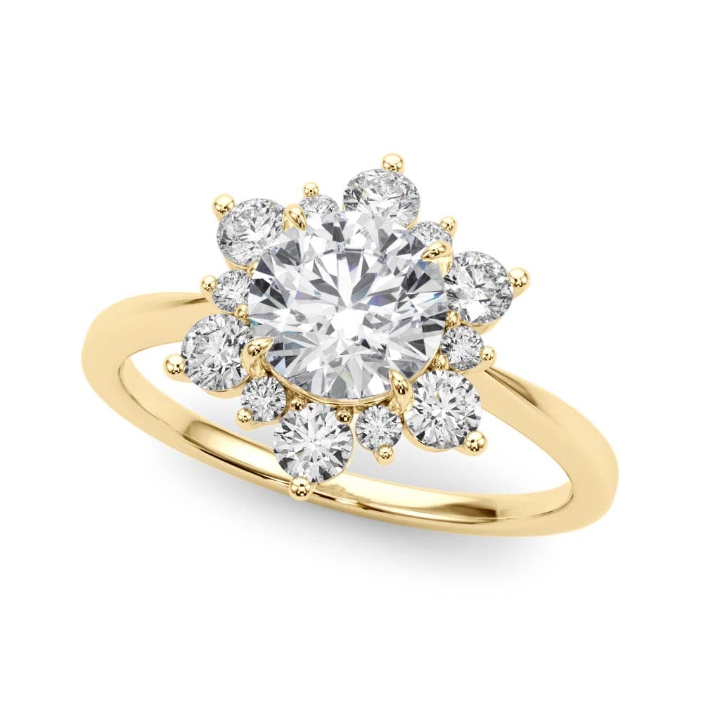 Round Floral Halo Engagement Ring, style 85265, Front view in yellow gold