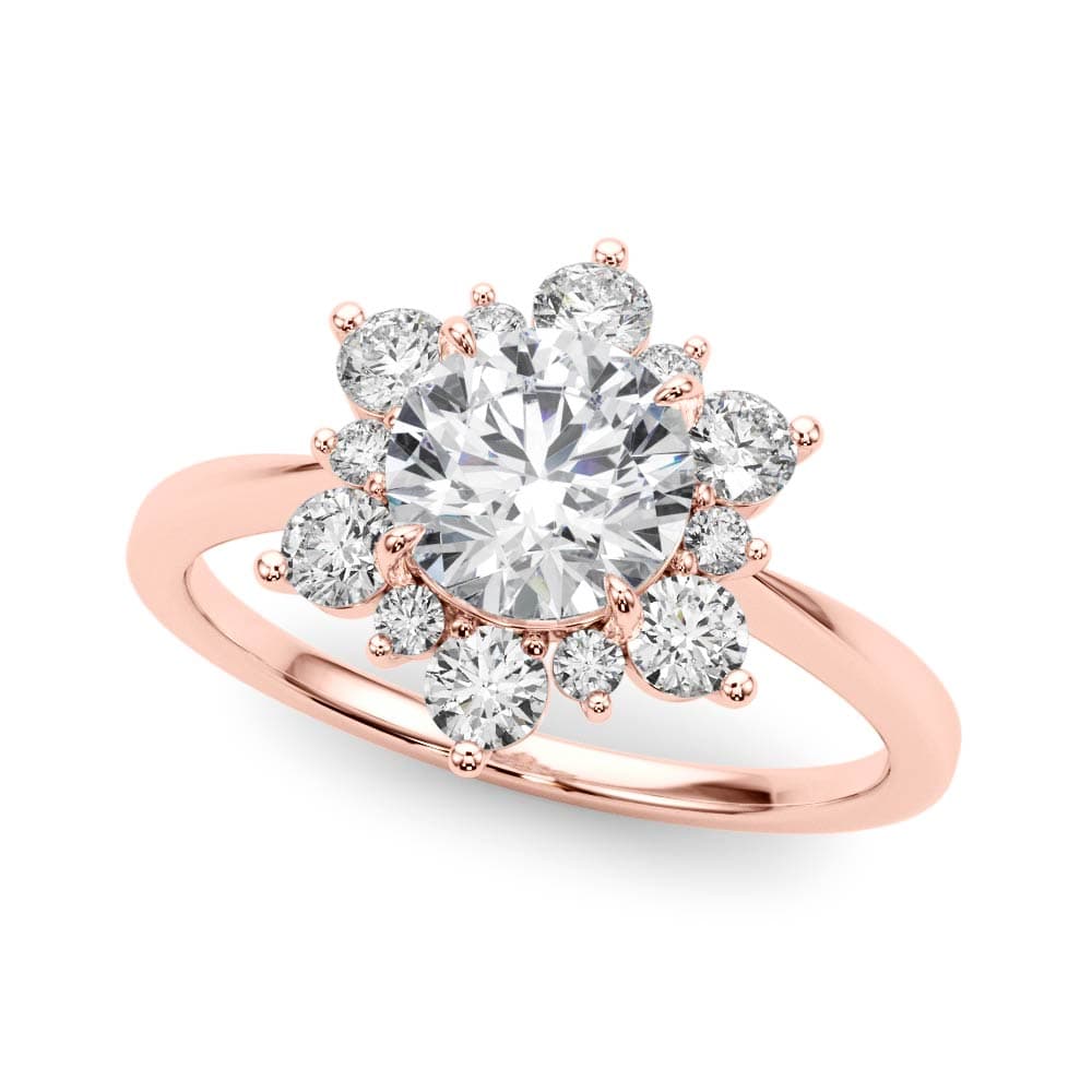 Round Floral Halo Engagement Ring, style 85265, Front view in rose gold