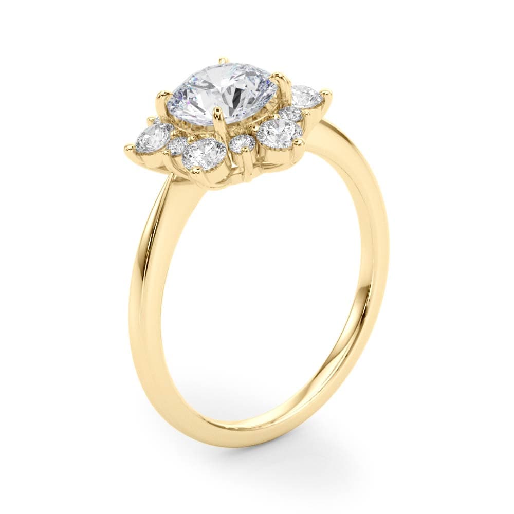 Round Floral Halo Engagement Ring, style 85265, Angle view in yellow gold