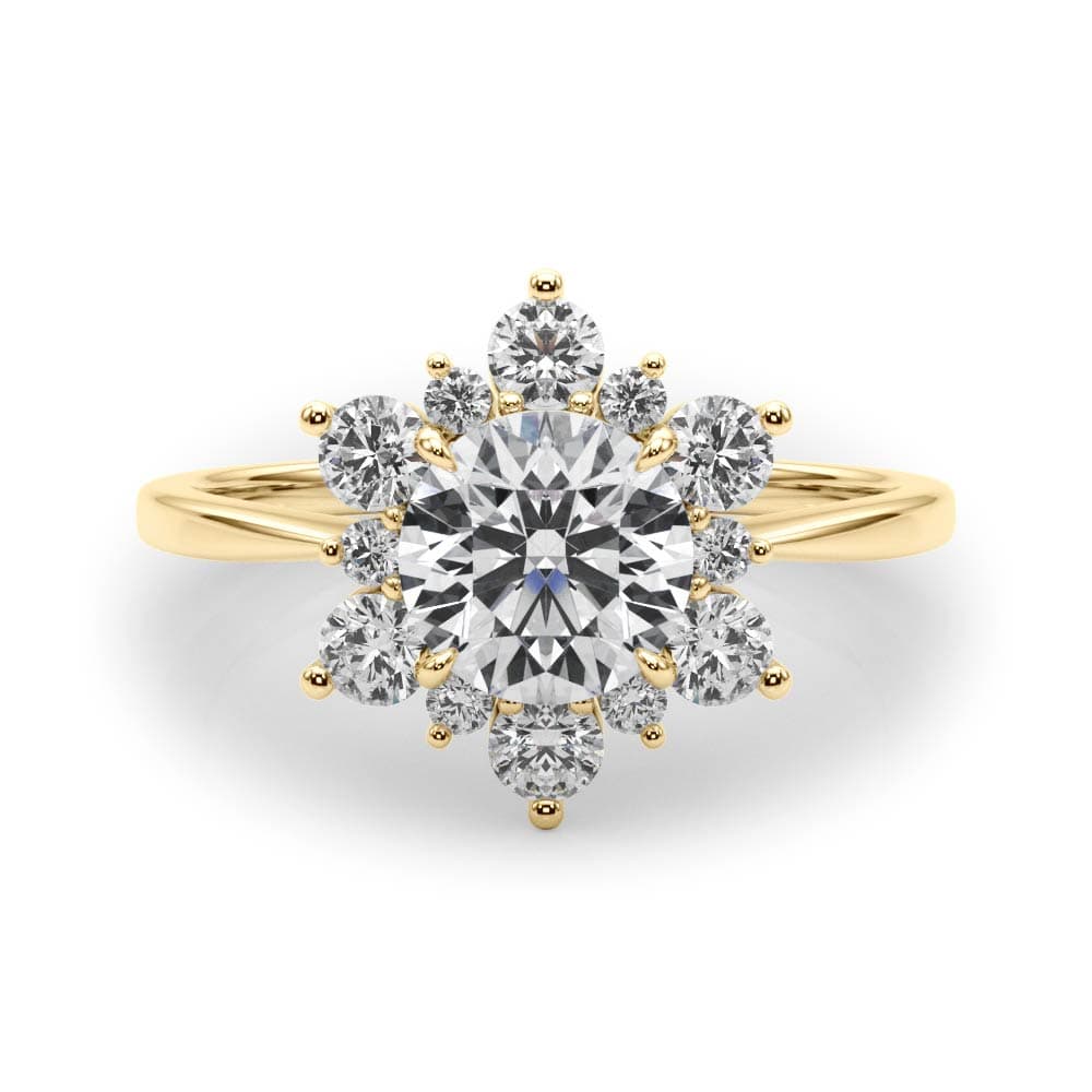 Round Floral Halo Engagement Ring, style 85265, On hand view in yellow gold
