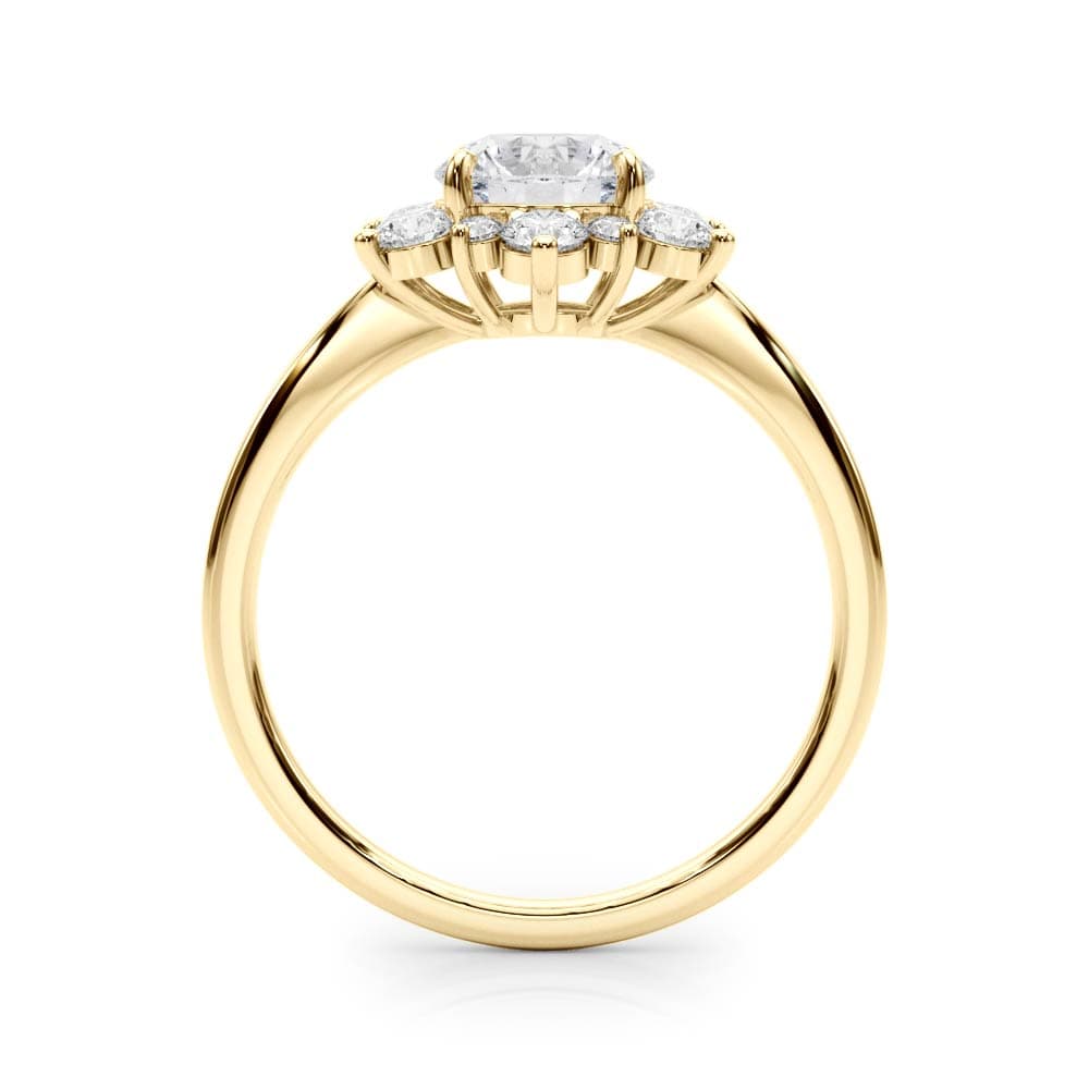 Round Floral Halo Engagement Ring, style 85265, Side view in yellow gold