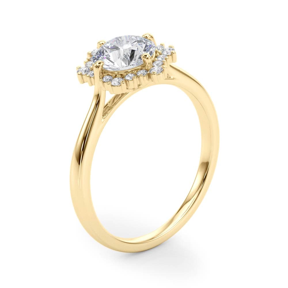 Solitaire Halo Engagement Ring, style 85266, Angle view in yellow gold