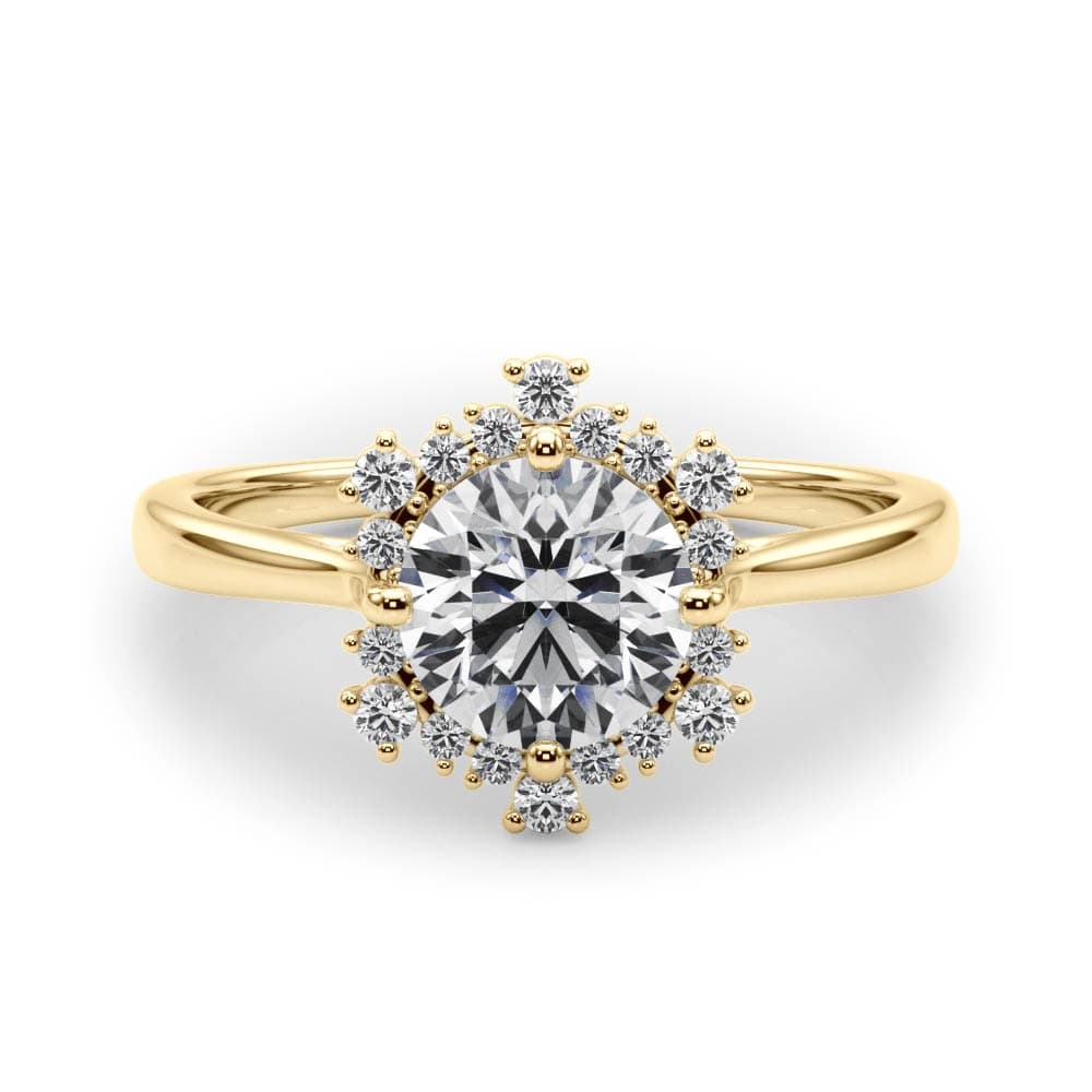 Solitaire Halo Engagement Ring, style 85266, On hand view in yellow gold