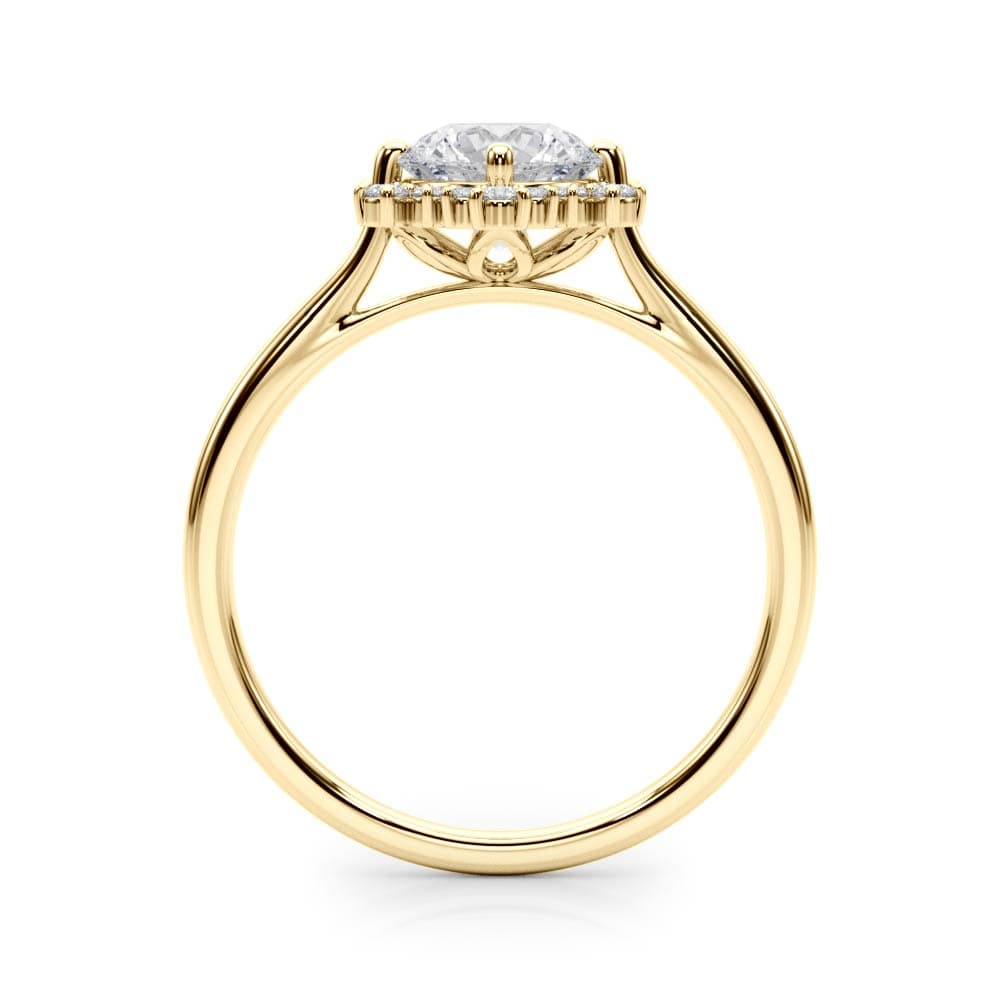 Solitaire Halo Engagement Ring, style 85266, Side view in yellow gold