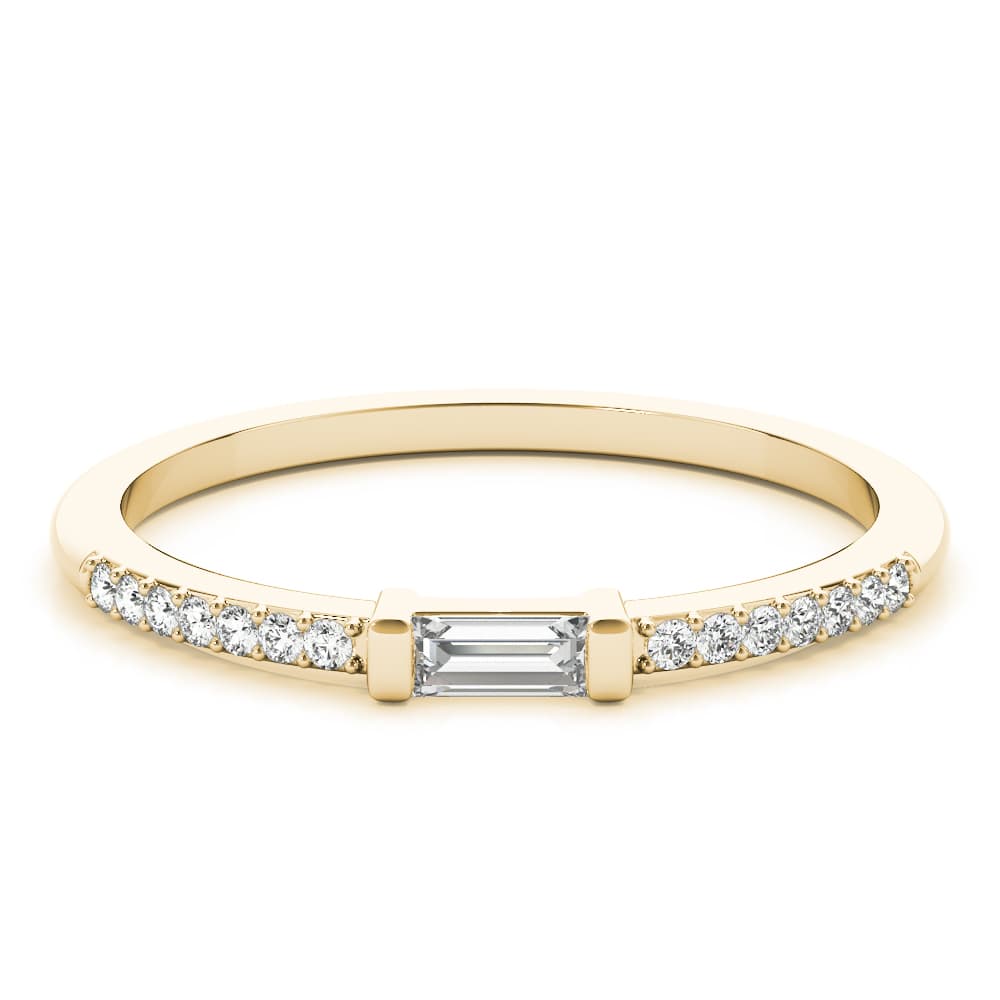 Accented East-West Baguette Ring (0.19 ct. tw.), On hand view in yellow gold