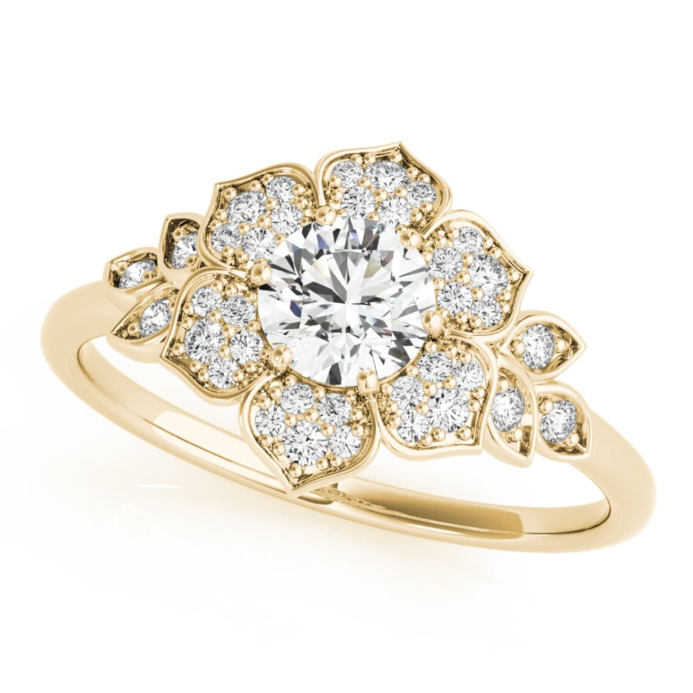 Floral Halo Engagement Ring, style 85270, Front view in yellow gold
