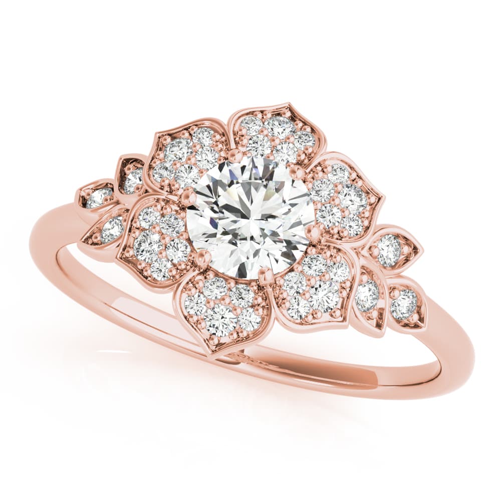 Floral Halo Engagement Ring, style 85270, Front view in rose gold