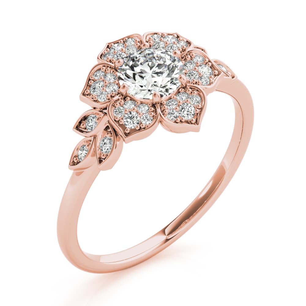 Floral Halo Engagement Ring, style 85270, Angle view in rose gold