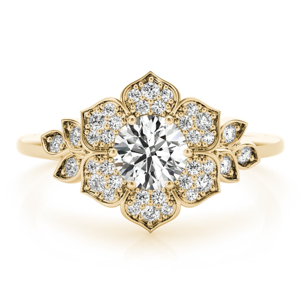 Floral Halo Engagement Ring, style 85270, On hand view in yellow gold
