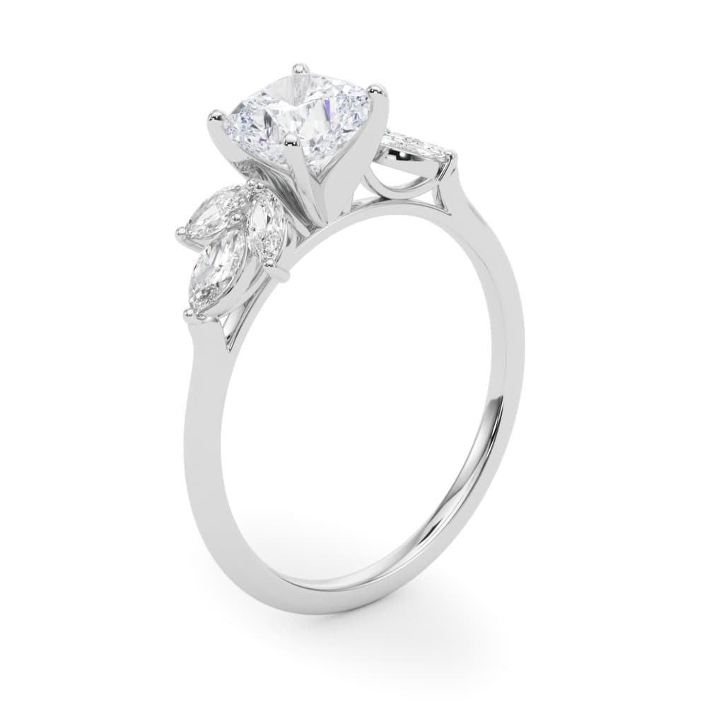 Marquise Cluster Engagement Ring, style 85271, Angle view in white gold or platinum