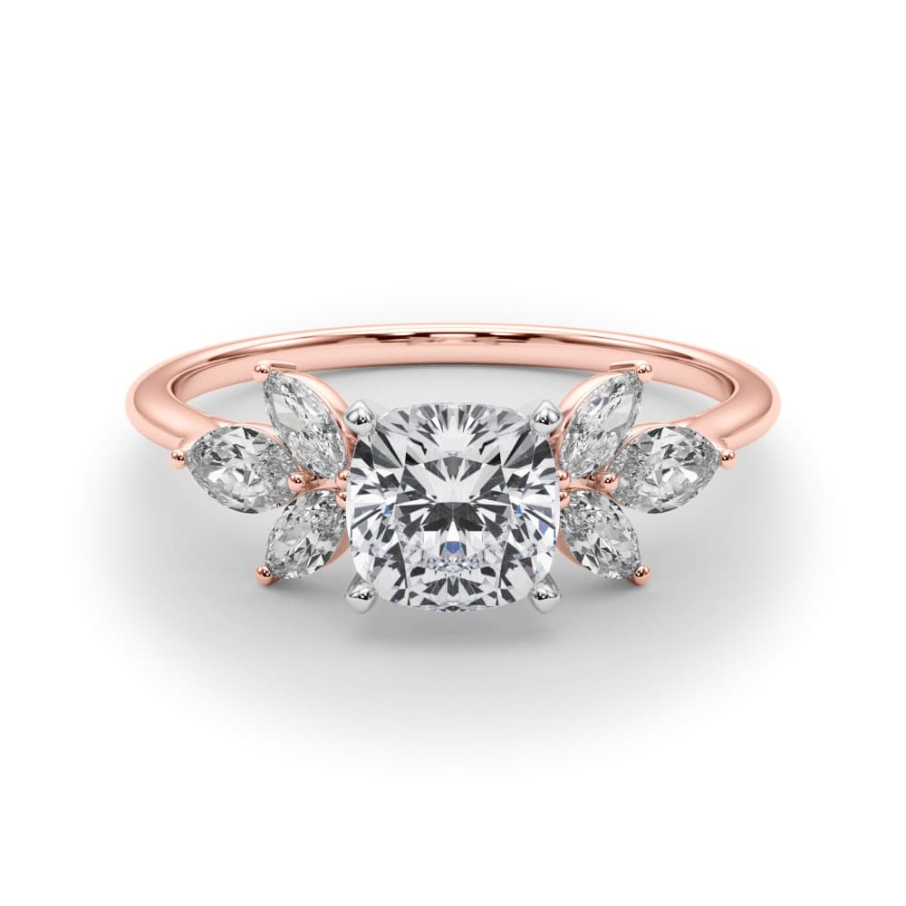 Marquise Cluster Engagement Ring, style 85271, On hand view in rose gold
