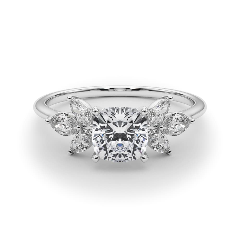 Marquise Cluster Engagement Ring, style 85271, On hand view in white gold or platinum