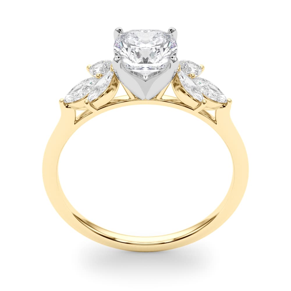 Marquise Cluster Engagement Ring, style 85271, Top view in yellow gold