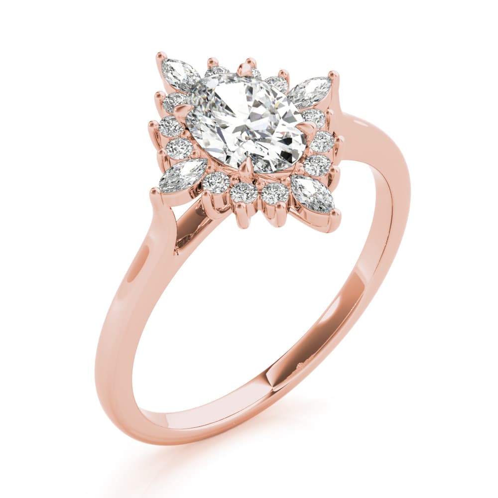 Oval-Cut Halo Engagement Ring, style 85273, Angle view in rose gold