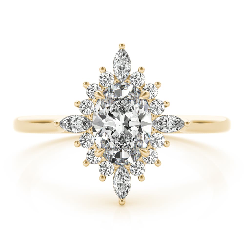Oval-Cut Halo Engagement Ring, style 85273, On hand view in yellow gold