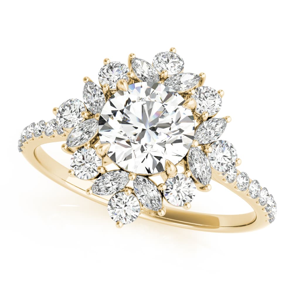 Mixed Shape Halo Round Engagement Ring, style 85274, Front view in yellow gold