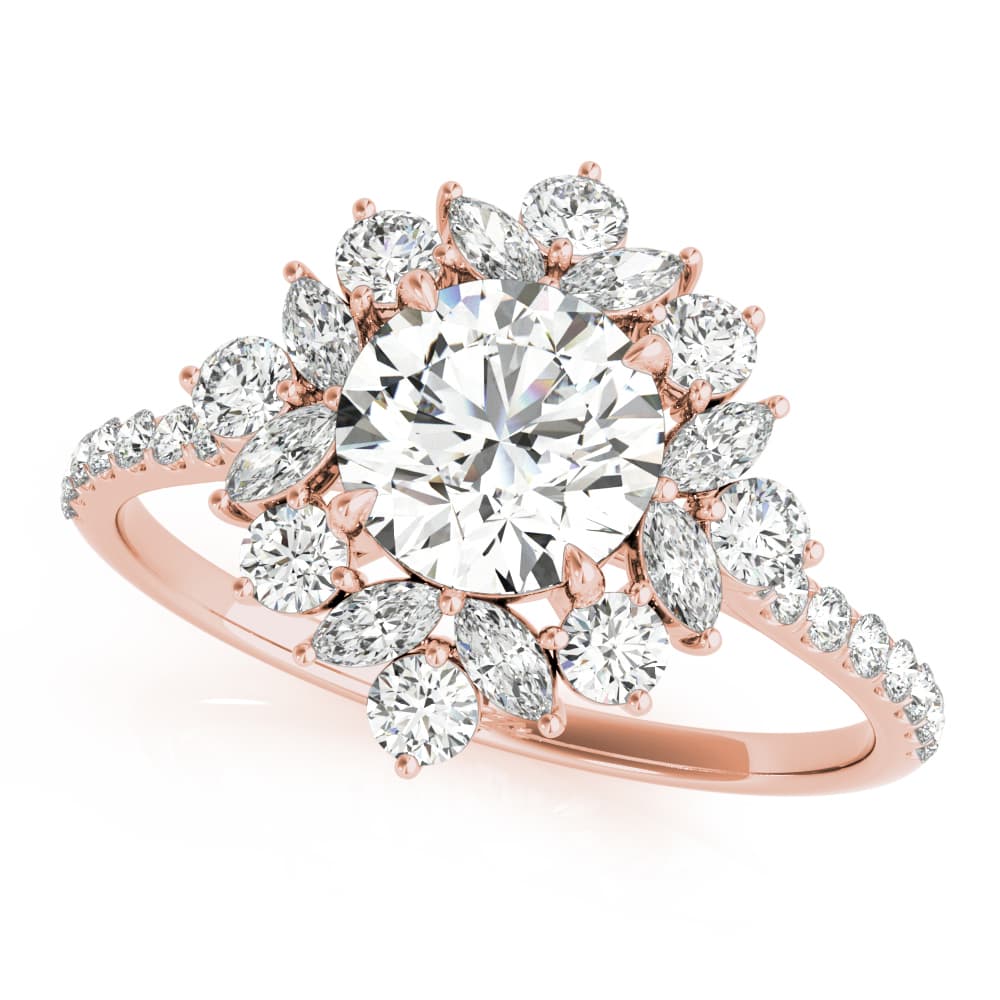 Mixed Shape Halo Round Engagement Ring, style 85274, Front view in rose gold