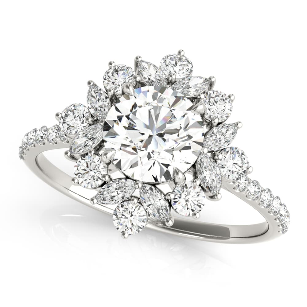 Mixed Shape Halo Round Engagement Ring — style 85274 in 10k White Gold
