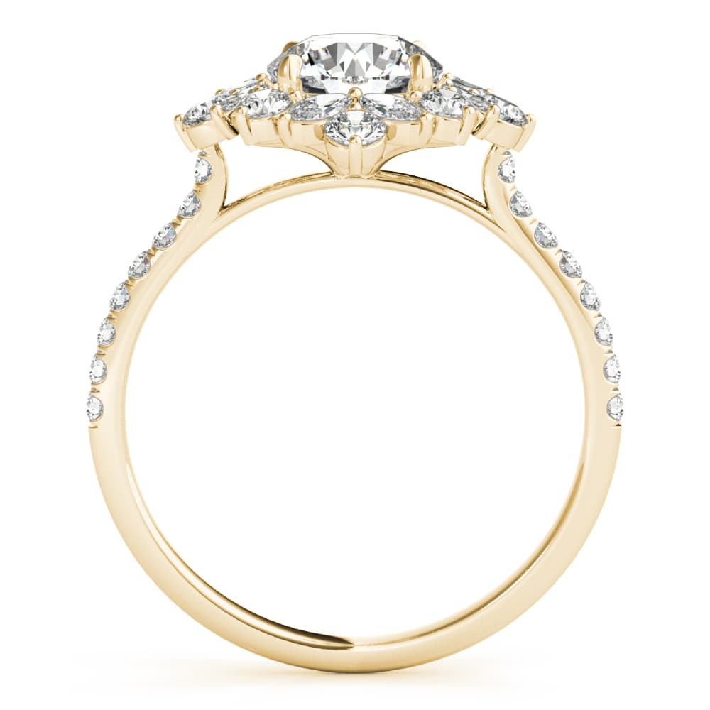 Mixed Shape Halo Round Engagement Ring, style 85274, Side view in yellow gold