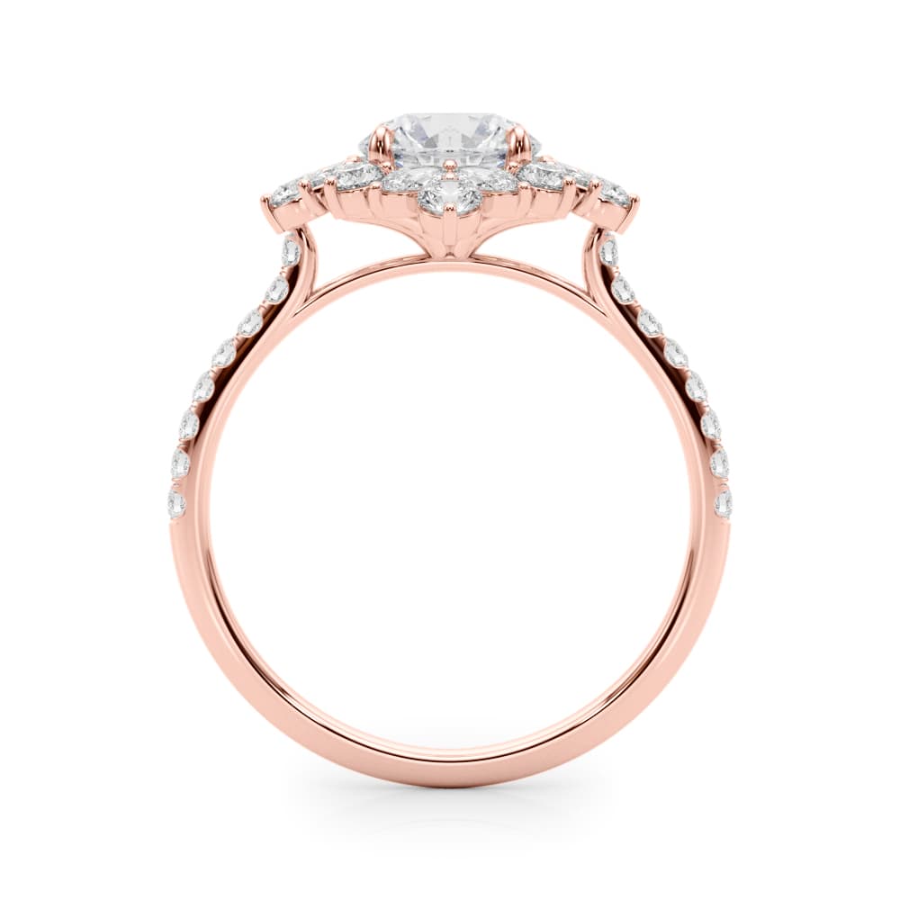 Mixed Shape Halo Round Engagement Ring, style 85274, Top view in rose gold