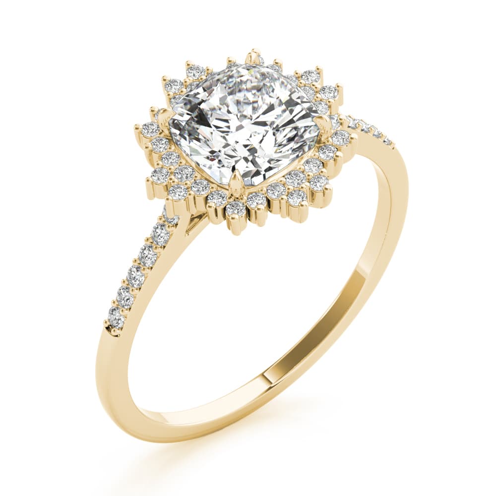 Engagement Ring Cushion Center, style 85276, Angle view in yellow gold