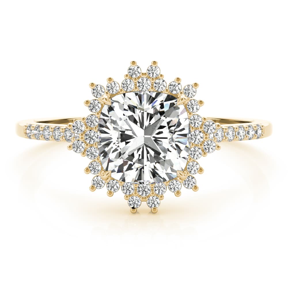 Engagement Ring Cushion Center, style 85276, On hand view in yellow gold