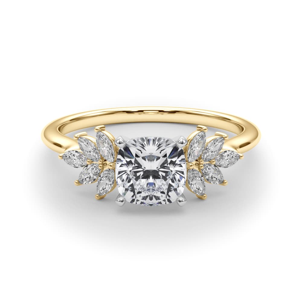 Scattered Marquise Engagement Ring, style 85277, On hand view in yellow gold