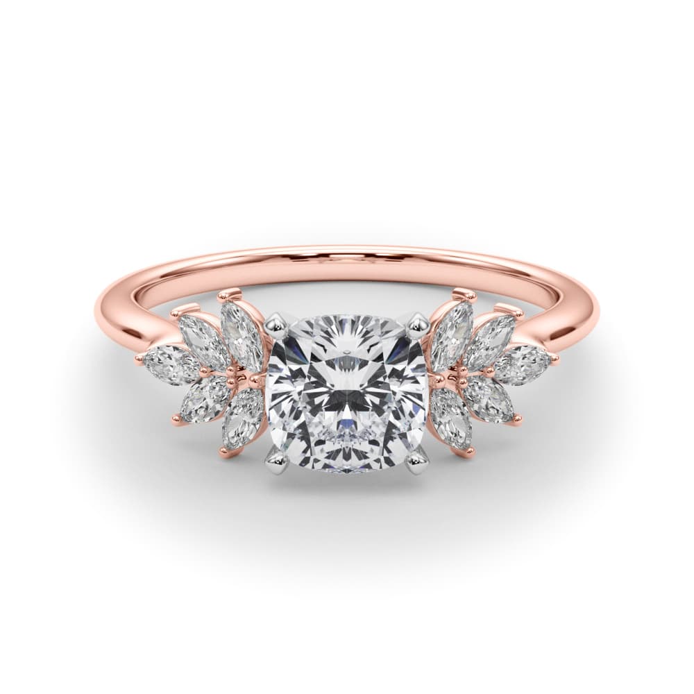 Scattered Marquise Engagement Ring, style 85277, On hand view in rose gold