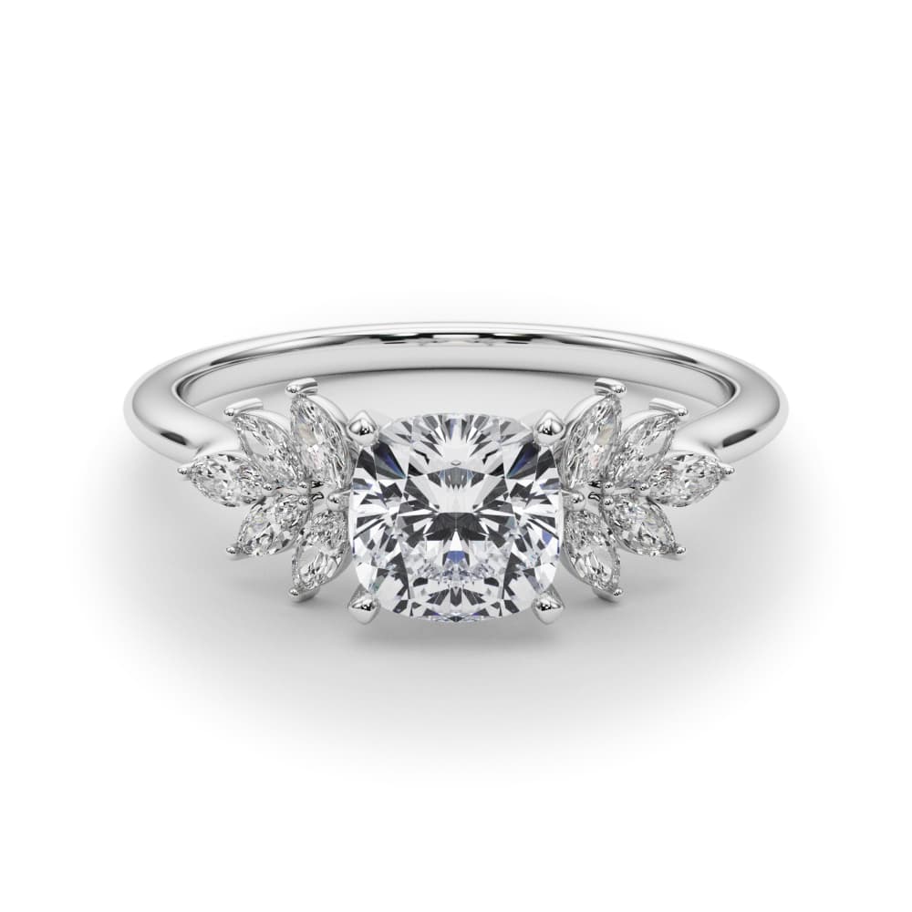 Scattered Marquise Engagement Ring, style 85277, On hand view in white gold or platinum