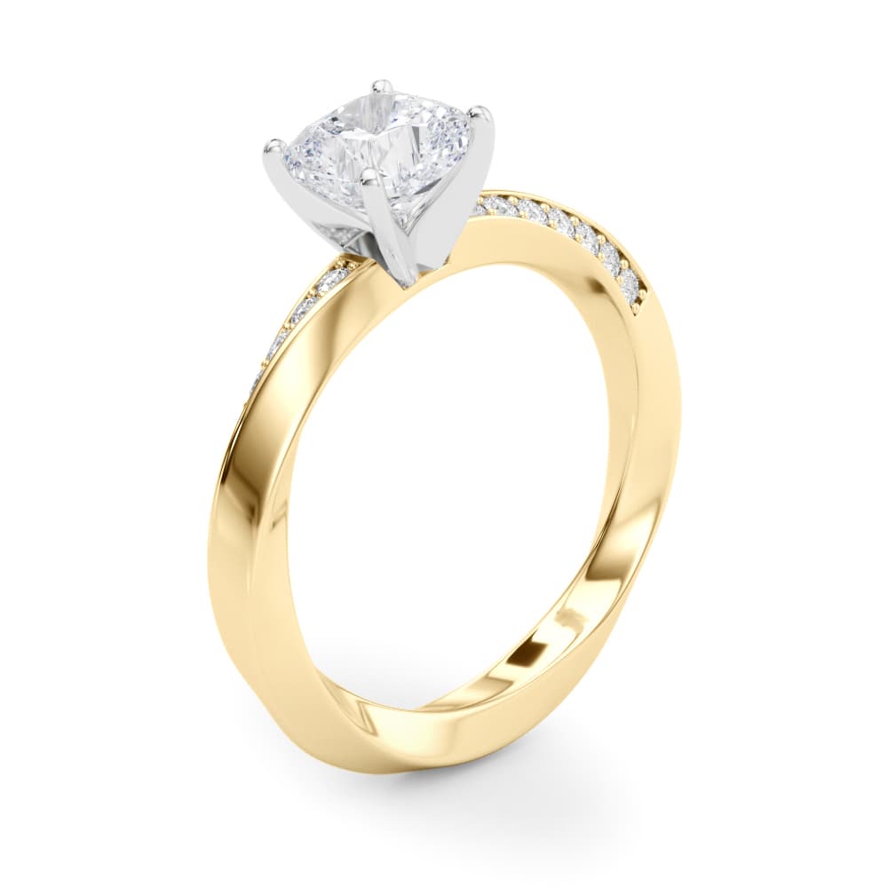 Single Row Twisted Prong Engagement Ring, style 85278, Angle view in yellow gold