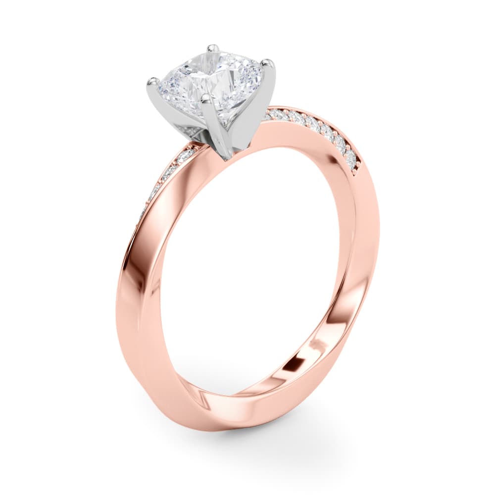 Single Row Twisted Prong Engagement Ring, style 85278, Angle view in rose gold