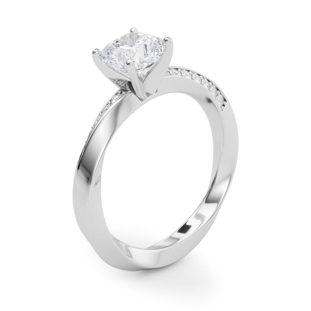 Single Row Twisted Prong Engagement Ring, style 85278, Angle view in white gold or platinum