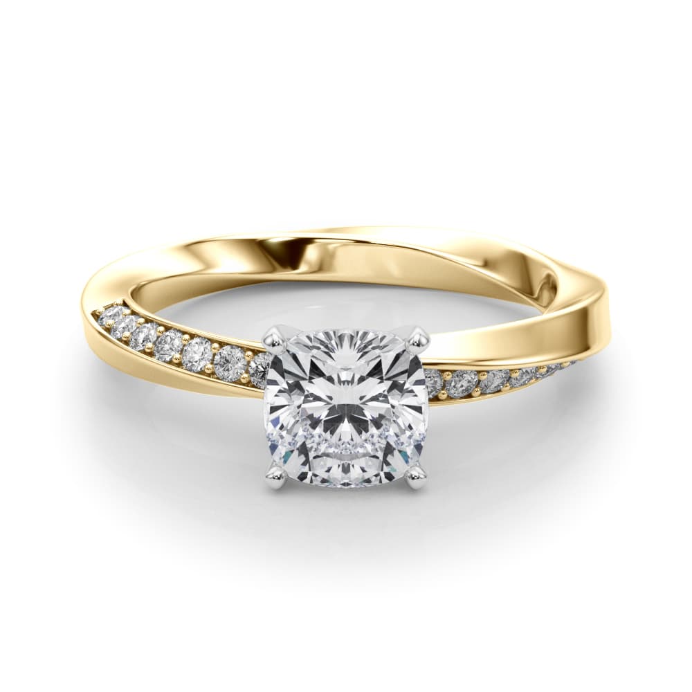 Single Row Twisted Prong Engagement Ring, style 85278, On hand view in yellow gold