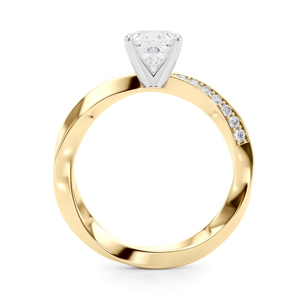 Single Row Twisted Prong Engagement Ring, style 85278, Side view in yellow gold