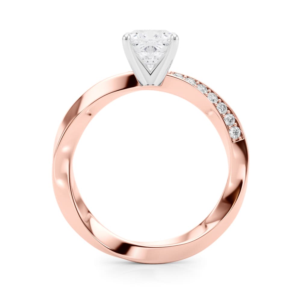 Single Row Twisted Prong Engagement Ring, style 85278, Side view in rose gold