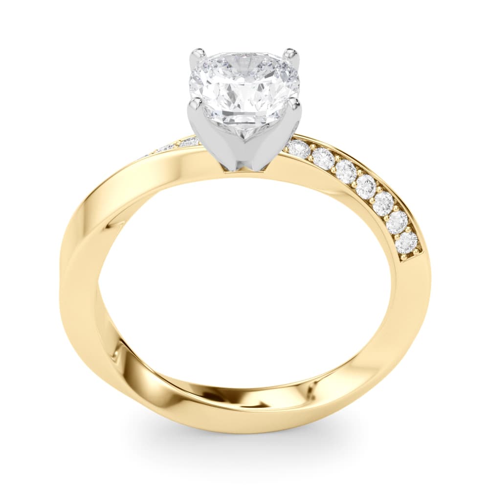 Single Row Twisted Prong Engagement Ring, style 85278, Top view in yellow gold