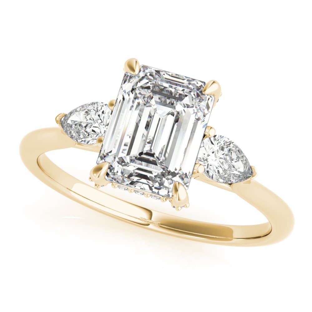 3-Stone Emerald Cut Engagement Ring, style 85279, Front view in yellow gold