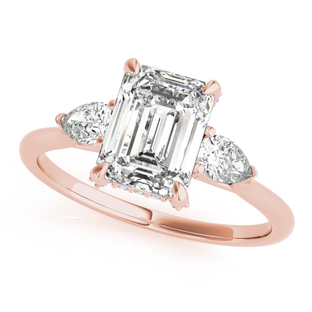 3-Stone Emerald Cut Engagement Ring, style 85279, Front view in rose gold
