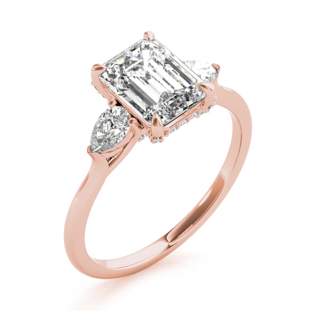 3-Stone Emerald Cut Engagement Ring, style 85279, Angle view in rose gold