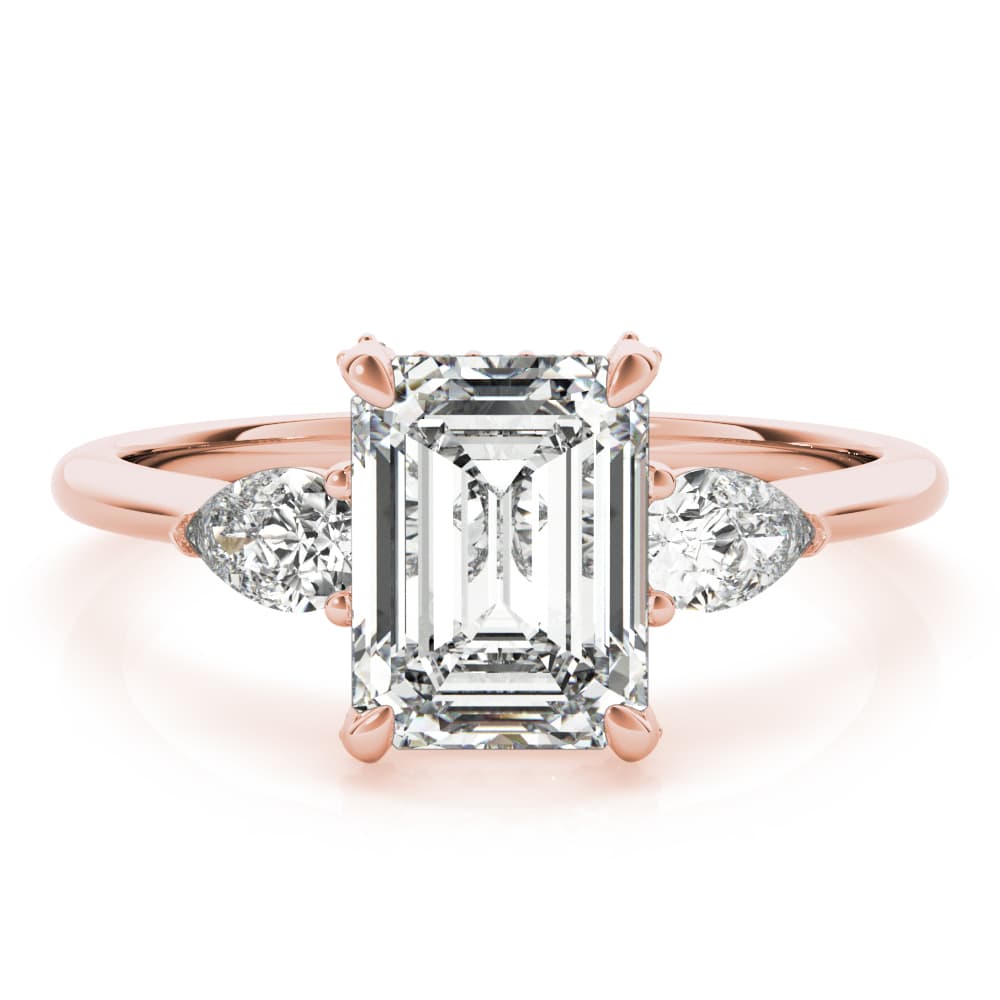 3-Stone Emerald Cut Engagement Ring, style 85279, On hand view in rose gold