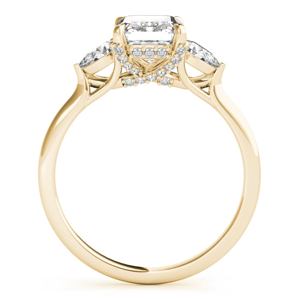 3-Stone Emerald Cut Engagement Ring, style 85279, Side view in yellow gold