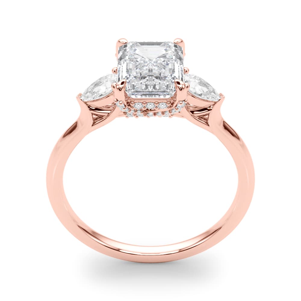 3-Stone Emerald Cut Engagement Ring, style 85279, Top view in rose gold