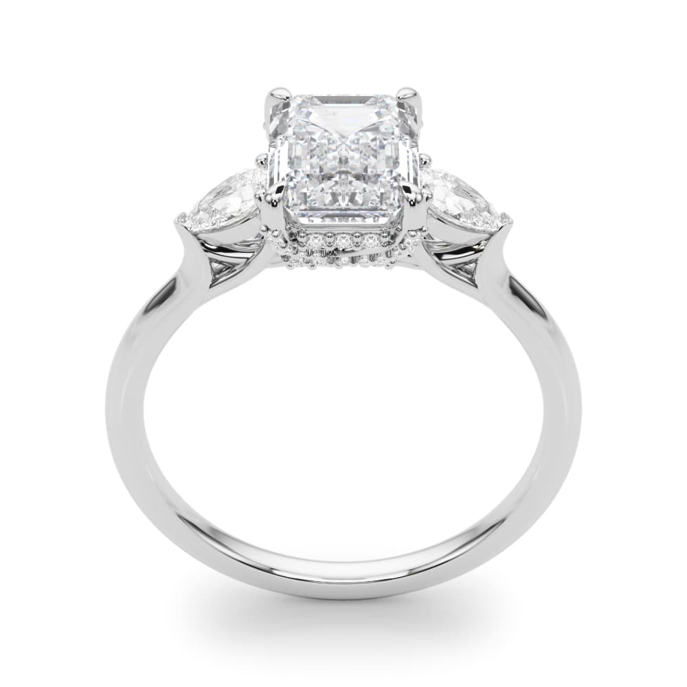 3-Stone Emerald Cut Engagement Ring, style 85279, Top view in white gold or platinum