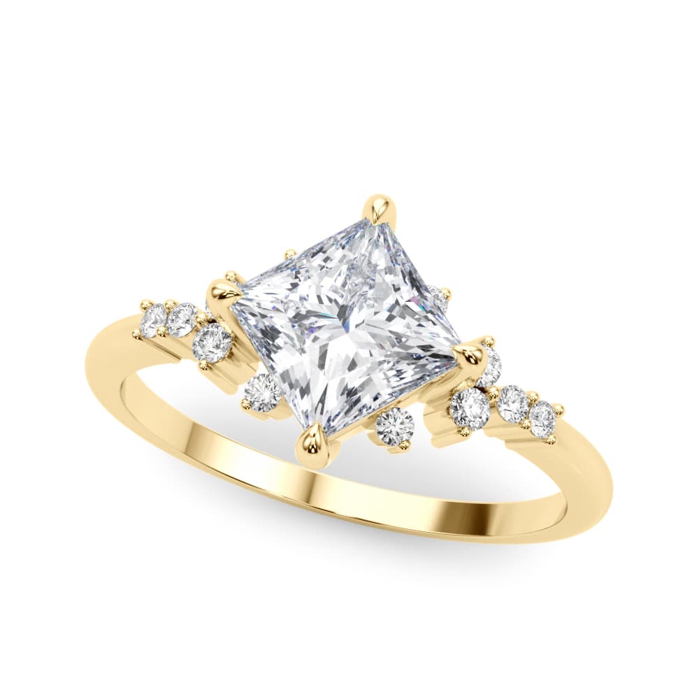 Scattered Diamond Princess Cut Engagement Ring, style 85283, Front view in yellow gold